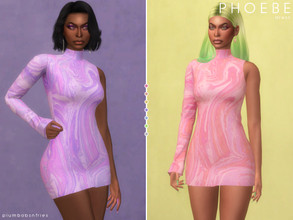 Sims 4 — PHOEBE | dress by Plumbobs_n_Fries — One Sleeved High Neck Patterned Mini Dress New Mesh HQ Texture Female |