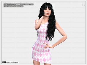 Sims 4 — Plaid Print One Sholder Dress MC315 by mermaladesimtr — New Mesh 5 Swatches All Lods Teen to Elder For Female