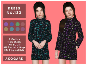 Sims 4 — Akogare Dress No.133 by _Akogare_ — Akogare Dress No.133 - 8 Colors - New Mesh (All LODs) - All Texture Maps -