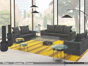Sims 4 — Preface Living  by Pilar — Comfortable sofas combined with colored glass tables 