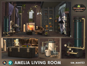 Sims 4 — Steampunked - Amelia Living Room by sim_man123 — Rooted in the great adventures of The Dutchess Amelia, this