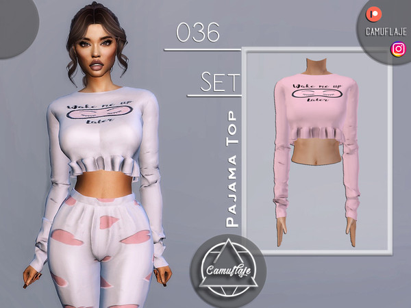 Sims 4 — SET 036 - Pajama Top by Camuflaje — Cute pajama set that includes a top and pants / Inspo - Pretty Little Thing
