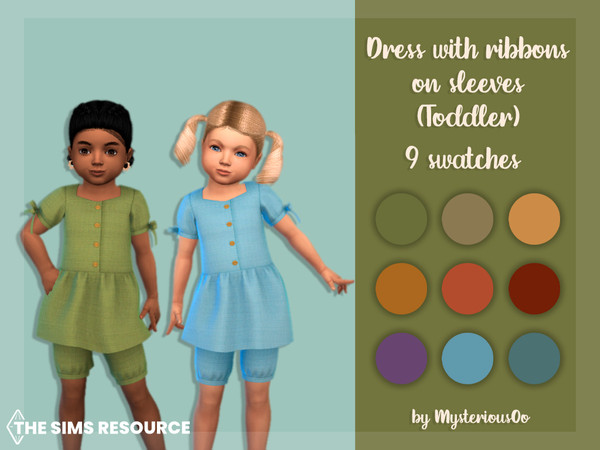 Sims 4 — Dress with ribbons on sleeves Toddler by MysteriousOo — Dress with ribbons on sleeves for toddlers in 9 colors 9