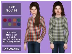 Sims 4 — Top No.114 by _Akogare_ — Akogare Top No.114 - 8 Colors - New Mesh (All LODs) - All Texture Maps - HQ Compatible