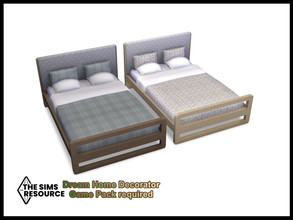 Sims 4 — Back To Nature Bed by seimar8 — Maxis match double bed in soft tones of green, check and beige floral pattern