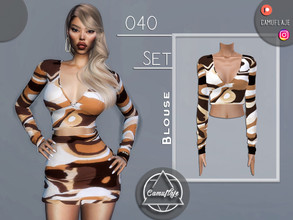 Sims 4 — SET 040 - Blouse by Camuflaje — Fashion set that includes a blouse and a skirt / Inspo - FashionNova ** Part of