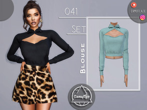 Sims 4 — SET 041 - Blouse by Camuflaje — Fashion cute set that includes a blouse and an animal print skirt/ Inspo - Nasty