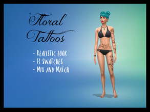 Sims 4 — Floral Tattoos - B&W by missbabyblue — Realistic B&W floral flower tattoos! - 13 Swatches - Mix and
