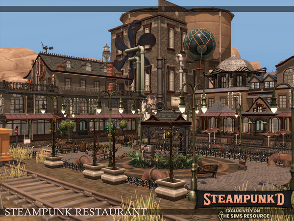 Sims 4 — Steampunked - Steampunk Restaurant | noCC by simZmora — Let's have dinner on the Steampunk Street! Instagram: