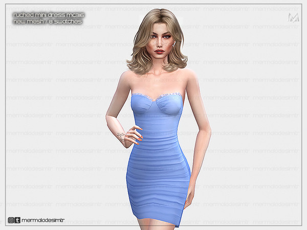 Sims 4 — Ruched Mini Dress MC316 by Mermalade — New Mesh 8 Swatches All Lods Teen to Elder For Female
