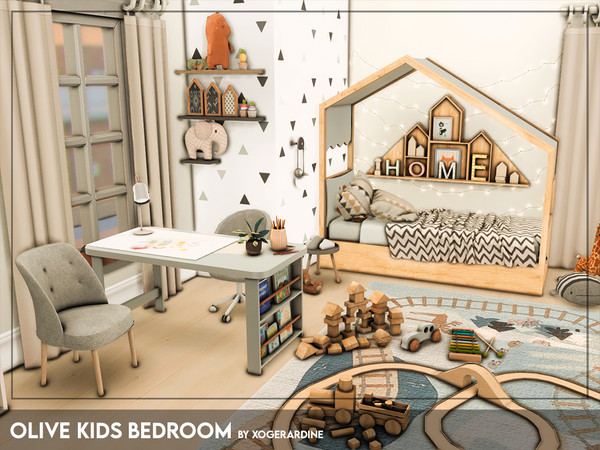 Sims 4 — Olive Kids Bedroom (TSR only CC) by xogerardine — Olive bedroom for kids!