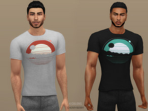 Sims 4 — Brandon - Men's Tshirt by CherryBerrySim — Brandon - Men's Tshirt with a graphic print for male sims. 4 colors