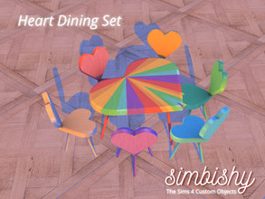 Sims 4 — Heart Dining Set (Chair & Table) by simbishy — This is a wooden heart-shaped dining set - chair & table.
