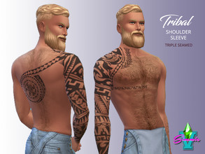 Sims 4 — Tribal Shoulder Sleeve Ta2 by SimmieV — A full right arm sleeve tribal tattoo with a triple seamed shoulder