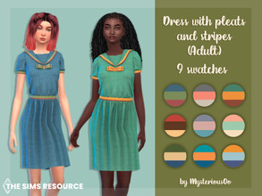 Sims 4 — Dress with pleats and stripes Adult by MysteriousOo — Dress with pleats and stripes in 9 colors 9 Swatches; Base