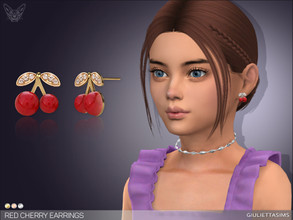 Sims 4 —  Red Cherry Earrings For Kids by feyona — Red Cherry Earrings For Kids come in 3 colors: yellow, white, rose. *
