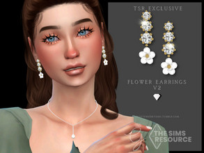 Sims 4 — Flower Earrings v2 by Glitterberryfly — Version 2 of the flower earrings, featuring diamonds in a drop down