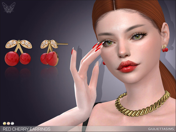 Sims 4 — Red Cherry Earrings by feyona — Red Cherry Earrings come in 3 colors: yellow, white, rose. * 3 swatches * Base