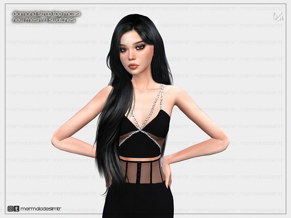 Sims 4 — Diamond Strap Top MC319 by Mermalade — New Mesh 1 Swatches All Lods Teen to Elder For Female