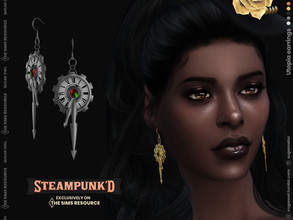 Sims 4 — Steampunked | Utopia earrings by sugar_owl — Female earrings with an opal gemstone and a dial clock.