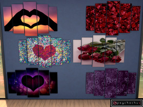 Sims 4 — Canvas Collage - Love by Psychachu — (6 swatches) - A collage of 5 canvases, in 6 pretty, love-themed designs!