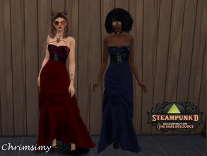 Sims 4 — Steampunked Floor Long Dress by chrimsimy — A floor long steampunk inspired dress with leather straps and