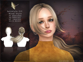 Sims 4 — Hairstyle 010 - Windy Style by AurumMusik — Windy styled hairstyle with low ponytail and braid in 30 colours for
