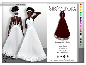 Sims 4 — Gracie Wedding Dress by SimsDollhouse — Beautiful silk wedding dress with a white lace detail on the skirt and