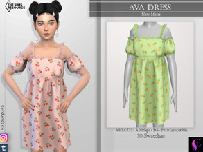 Sims 4 — Ava Dress by KaTPurpura — Short strappy dress with puffed sleeves and ruffle trim.