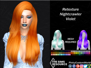 Sims 4 — Retexture of Violet hair by Nightcrawler by PinkyCustomWorld — Medium long/long alpha hairstyle in a wide