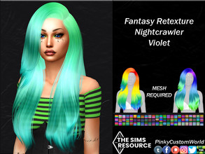 Sims 4 — Fantasy Retexture of Violet hair by Nightcrawler by PinkyCustomWorld — Medium long/long alpha hairstyle in a