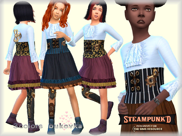 Sims 4 — Steampunked Dress by bukovka — Steampunk dress for girls, kids. Installed standalone, suitable for the base
