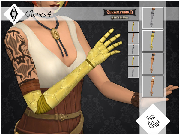Sims 4 — Steampunked - Gloves 4 by AleNikSimmer — Handpainted metal arm overlay with leather band. It should work fine