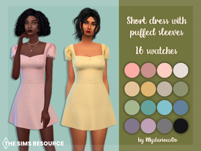 Sims 4 — Short dress with puffed sleeves by MysteriousOo — Short dress with puffed sleeves in 16 colors 16 Swatches; Base