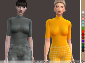 Sims 4 — Half Sleeve Ribbed Top by ekinege — Ribbed knit top with turtleneck and half sleeves. 15 different colors.