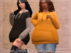 Sims 4 — Oversized Hoodie Set (Hoodie + Accessory) by Dissia — Long sleeves long loose oversized sweatshirt and extra