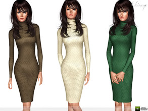 Sims 3 — Cable Knit Midi Dress by ekinege — Cable knit sweater dress featuring a turtleneck and long sleeves.
