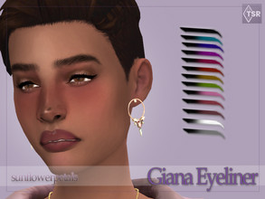 Sims 4 — Giana Eyeliner by SunflowerPetalsCC — A cat-eye shaped eyeliner with one black swatch and 11 two toned swatches.