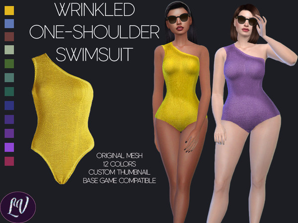 Sims 4 — VENETA - ONE SHOULDER CRINKLED SWIMSUIT by linavees — Original Mesh Custom thumbnail Base game compatible Happy