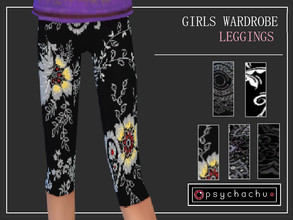 Sims 4 — Girls Wardrobe - Leggings by Psychachu — (5 swatches) - Basegame leggings with dark, black-and-white patterns