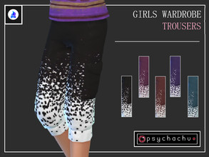 Sims 4 — Girls Wardrobe - Trousers by Psychachu — (5 swatches) - Outdoor Retreat trousers in a pebbled, fading design,