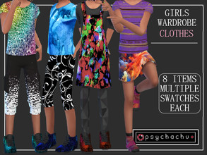 Sims 4 — Girls Wardrobe - Clothes by Psychachu — Included: Shoes, Socks, Teeshirt, Dress, Leggings, Tights, Trousers,