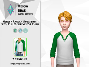 Sims 4 — Henley Raglan Sweatshirt with Pulled Sleeve for Child by David_Mtv2 — Available in 7 swatches for child only.