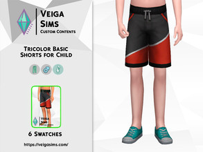 Sims 4 — Tricolor Basic Shorts for Child by David_Mtv2 — Available in 7 swatches for child only. Random colors.