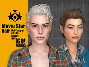 Sims 4 — Movie Star Hair by GoAmazons — >Base game compatible unisex hairstyle >Hat compatible >From Teen to
