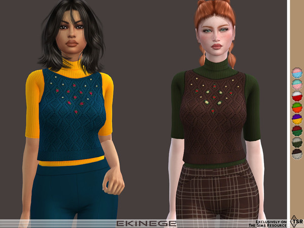 Sims 4 — Ribbed Top With Sweater Vest by ekinege — Turtleneck ribbed knit top with sweater vest. 10 different colors.