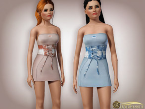 Sims 3 — Bandeau Corset Belted Dress by Harmonia — 4 color. not-Recolorable