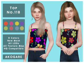 Sims 4 — Akogare Top No.118 by _Akogare_ — Akogare Top No.118 - 8 Colors - New Mesh (All LODs) - All Texture Maps - HQ
