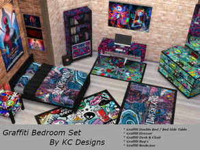 Sims 4 — Graffiti Bedroom Set by TwistedFoil95 — Graffiti Bedroom Set This set is a base game recolor set, This graffiti