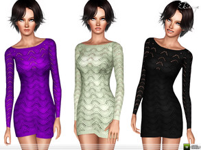 Sims 3 — Wave Knit Dress by ekinege — Long sleeve knitted dress with stripes and wave pattern.
